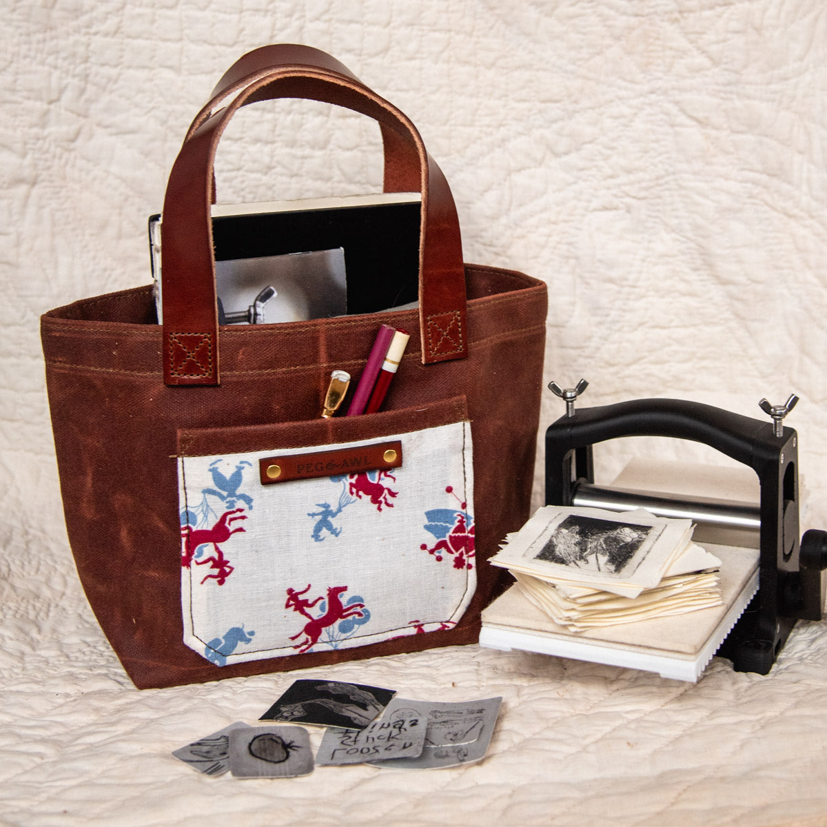 Pipit Tote with Mid-Century Feedsack: Eveline
