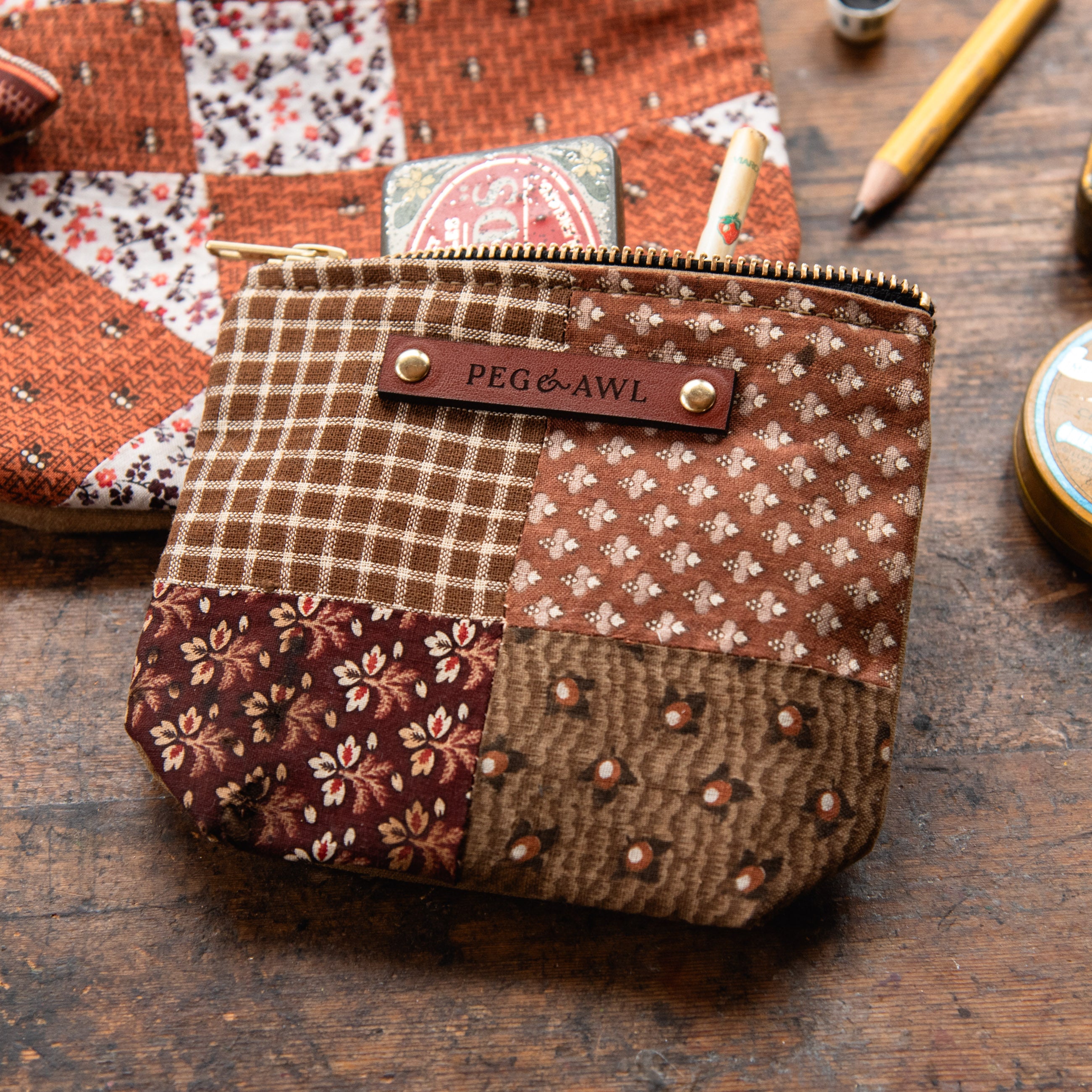 Custom Pouch with Late 1800s - Early 1900s Orphan Quilt Block: Leslie